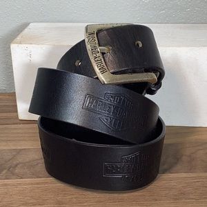 Harley-Davidson Black Genuine Leather Embossed Logo Belt Size 34 Unisex Biker